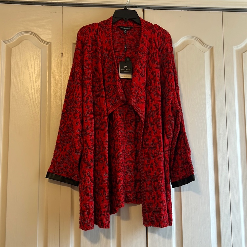 Ming Wang Red and Black Sweater Size XL NWT